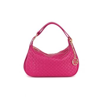 Geanta din piele cu maner si logo metalic - Fucsia