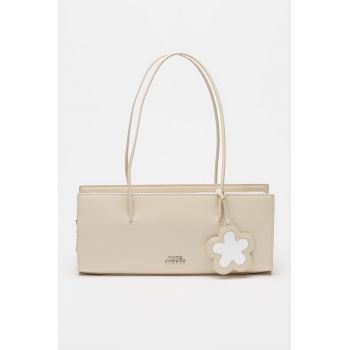 Geanta satchel din piele cu bareta de umar The Glam Mirror - Alb murdar