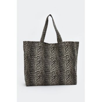 Geanta shopper cu animal print - Alb/Negru