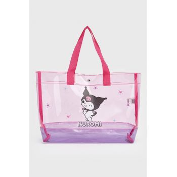 Geanta shopper cu imprimeu desene animate Translarent - Alb/Negru/Roz aprins/Lila