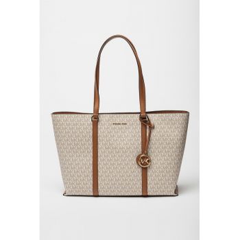 Geanta shopper cu imprimeu logo Temple - Maro/Bej deschis