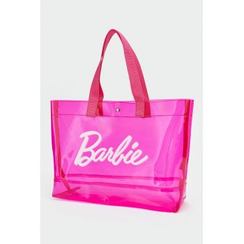 Geanta shopper cu tematica Barbie - Fucsia/Alb optic