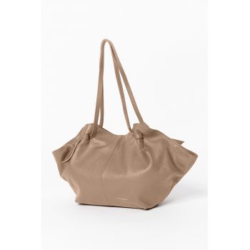 Geanta shopper de piele cu detaliu cu logo discret - Maro deschis