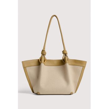 Geanta shopper din in si piele Finn - Kaki/Crem