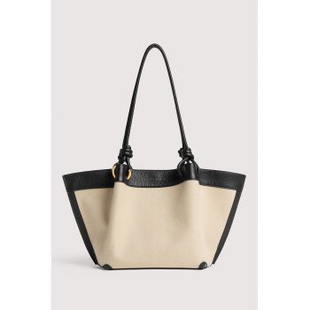 Geanta shopper din in si piele Finn - Negru/Crem