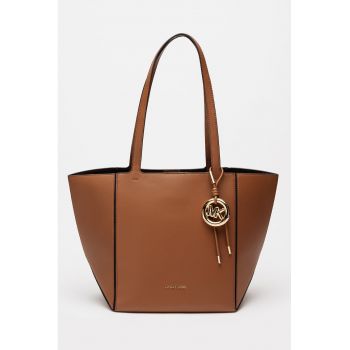 Geanta shopper din piele cu accesoriu logo Jordi - Caramel