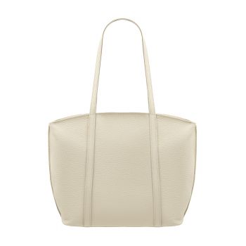 Geanta shopper din piele cu fermoar - Crem