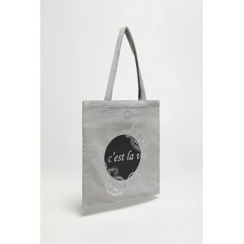 Geanta shopper gri cu imprimeu ONE SIZE