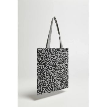 Geanta shopper gri cu model animal ONE SIZE