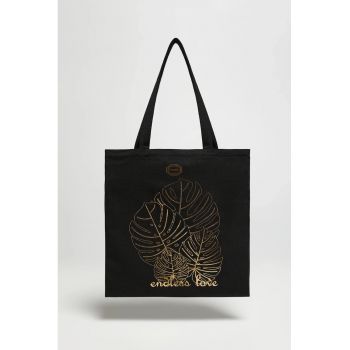 Geanta shopper neagra cu imprimeu ONE SIZE