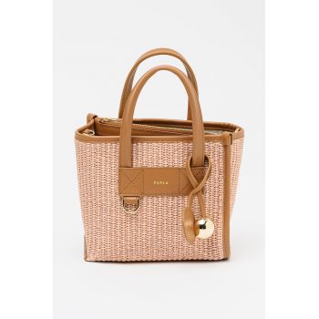 Geanta tesuta cu maner si garnituri din piele Divide - Maro/Nude rose