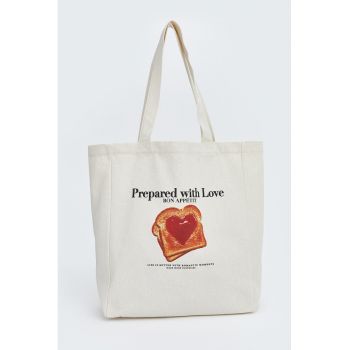 Geanta tote canvas cu imprimeu grafic - Alb murdar