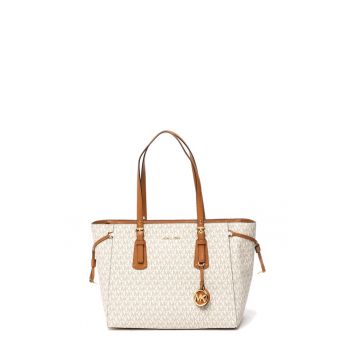 Geanta tote de piele ecologica - cu monograma Voyager - Maro taupe/Bej