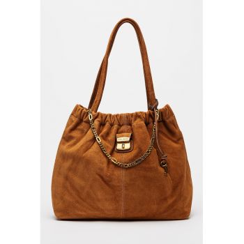 Geanta tote din piele intoarsa Cristina - Caramel