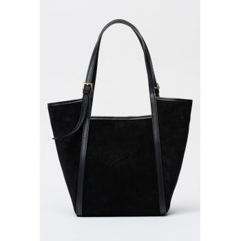 Geanta tote din piele intoarsa - Negru