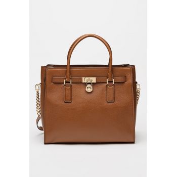 Geanta tote din piele Satchel - Caramel