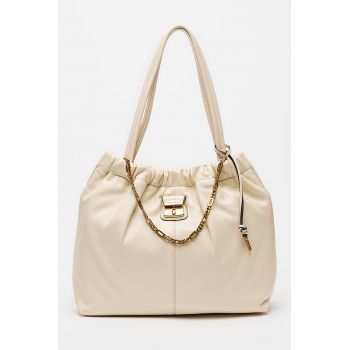 Geanta tote din piele The Cristina - Alb fildes