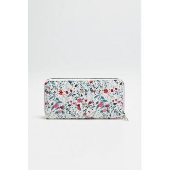 Portofel alb cu imprimeu floral ONE SIZE