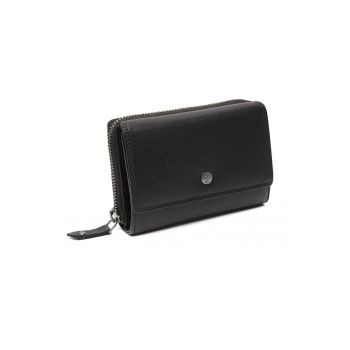 Portofel dama din piele naturala -  Salviano - cu protectie anti scanare RFID - Negru - 13.5 x 9.5 cm