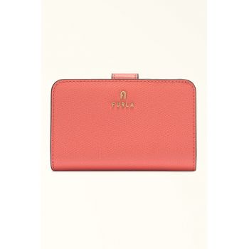 Portofel din piele cu logo Camelia - Roz aprins