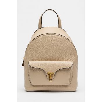 Rucsac de piele cu detaliu logo Beat Generatio - Bej nisip