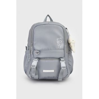 Rucsac din material textil cu buzunare multiple - Gri cenusiu