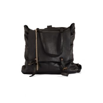 Rucsac din piele cu accesoriu logo detasabil - Negru