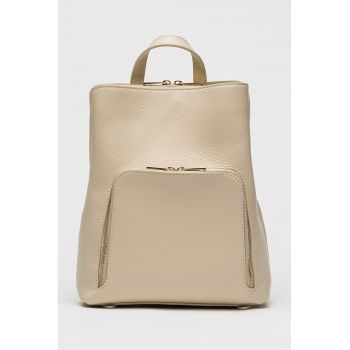 Rucsac din piele cu buzunar exterior - Bej