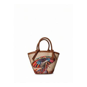 Geanta bucket cu maner si model grafic Celestia - Roz