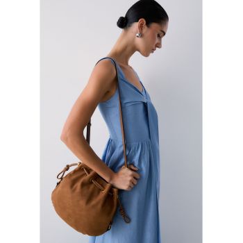 Geanta bucket de piele ecologica - Caramel