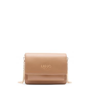 Geanta crossbody cu clapa si bareta din lant - Maro camel