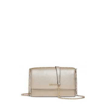 Geanta crossbody cu clapa si bareta lant - Auriu