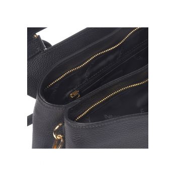 Geanta crossbody cu clapa si model animal print - Negru/Maro