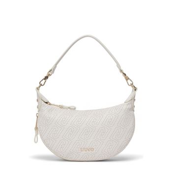 Geanta crossbody cu fermoar si bareta ajustabila - Alb murdar