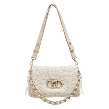 Geanta crossbody cu model crosetat Lapuffy - Alb murdar