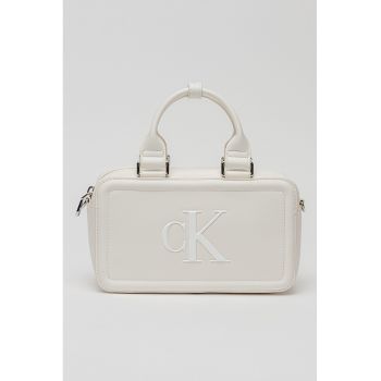 Geanta crossbody cu monograma in relief Bauletto - Alb murdar