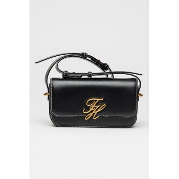 Geanta crossbody de piele cu logo metalic - Negru