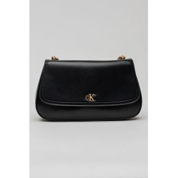 Geanta crossbody de piele ecologica cu bareta de lant - Negru