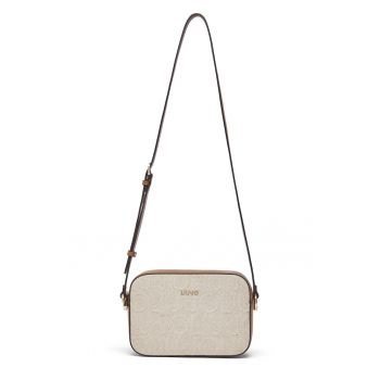 Geanta crossbody de piele ecologica cu insertii de in - Bej