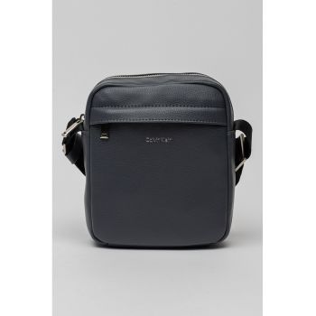 Geanta crossbody de piele ecologica cu logo - Bleumarin