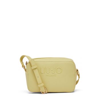 Geanta crossbody de piele ecologica cu logo in relief - Galben