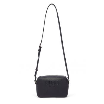 Geanta crossbody de piele ecologica cu logo in relief - Negru