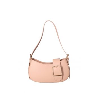 Geanta crossbody din piele cu bareta ajustabila - Roz pal