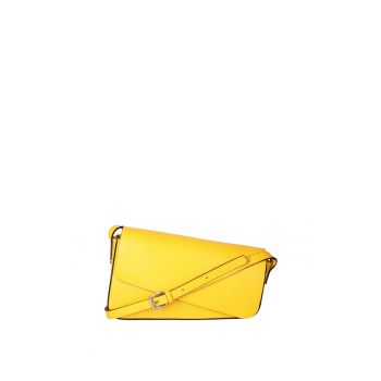 Geanta crossbody din piele cu clapa - Galben