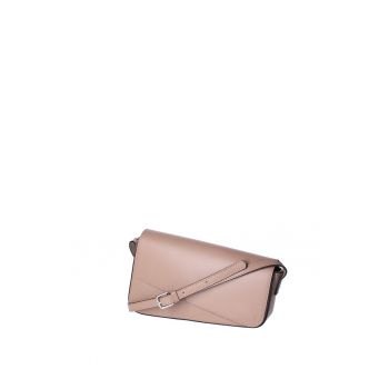 Geanta crossbody din piele cu clapa - Maro taupe