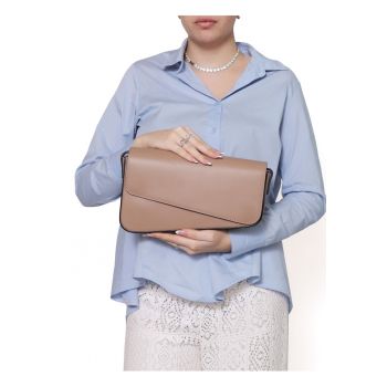 Geanta crossbody din piele cu clapa - Maro taupe