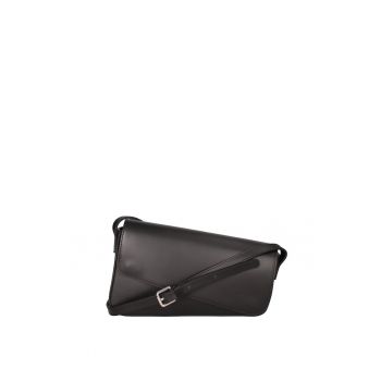 Geanta crossbody din piele cu clapa - Negru