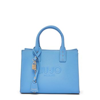 Geanta crossbody din piele ecologica cu logo in relief - Albastru deschis
