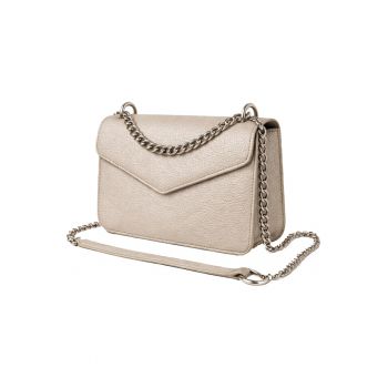 Geanta crossbody din piele naturala texturata Moons - Argintiu