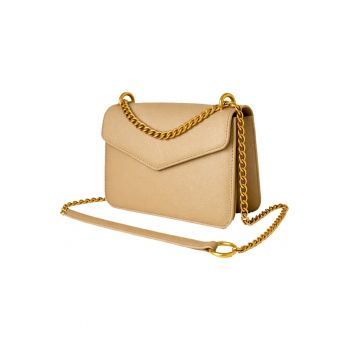 Geanta crossbody din piele naturala texturata Moons - Auriu